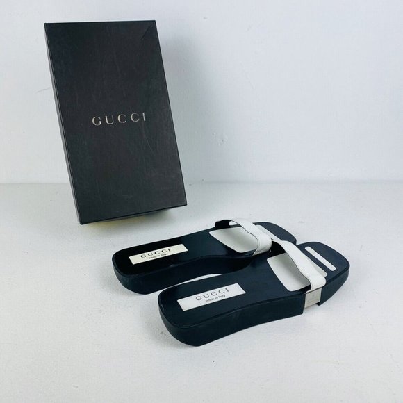 Gucci Tom Ford Black and White Leather Silver Hardware Flatform Sandals UK 5 - Picture 8 of 8